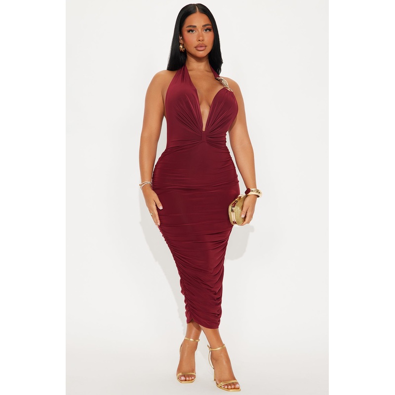 She Bites Midi Dresses – Burgundy