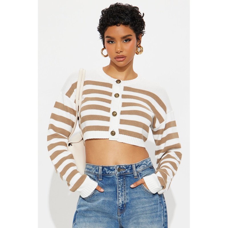 She’s Classy Striped Cardigan – Taupe/combo