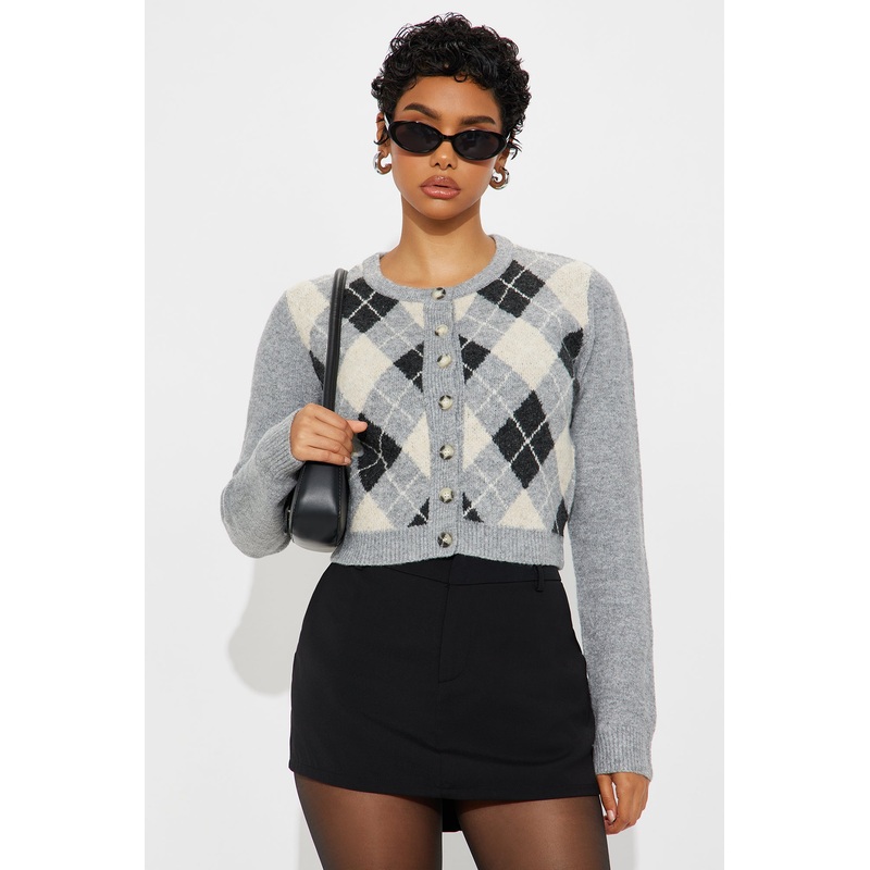 She’s Smart Argyle Cardigan – Grey/combo
