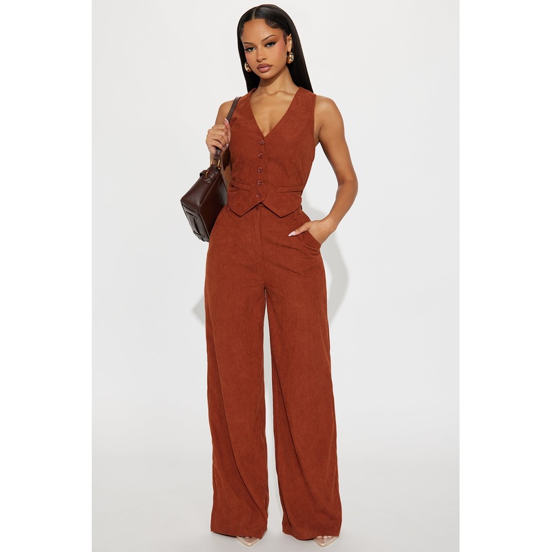 Soleil Corduroy Vest Jumpsuit – Rust