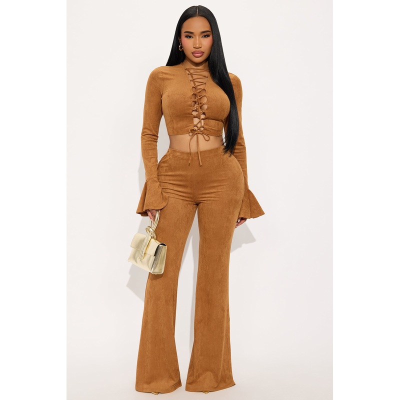 Taking It Back Faux Suede Pant Set – Camel