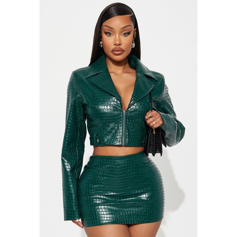 Tara Croc Faux Leather Mini Skirt – Green