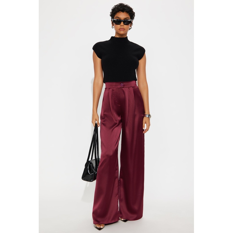 Tone It Down Satin Trouser – Burgundy