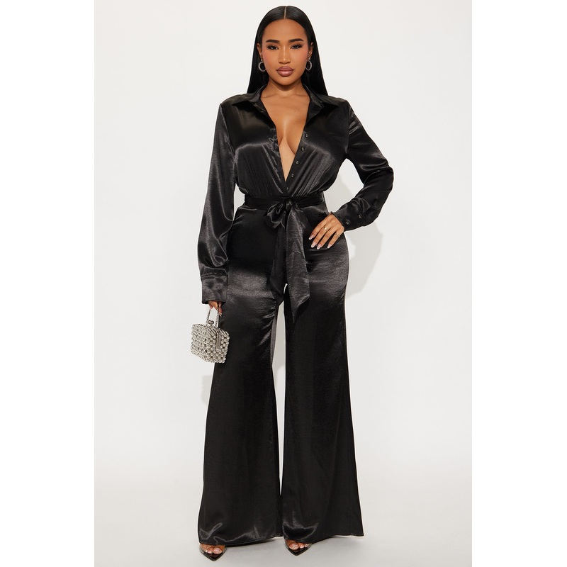 Amelie Satin Wide Leg Jumpsuit – Black