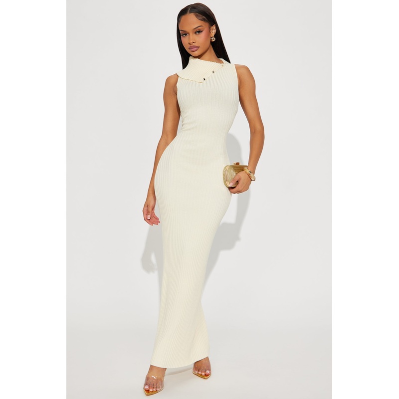 Ansley Ribbed Sweater Maxi Dress – Cream