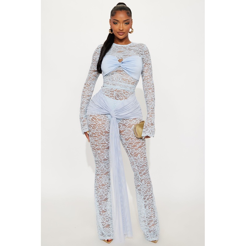 Antonelle Lace Flare Pant Set – Light Blue