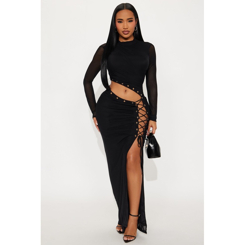Audrey Lace Up Maxi Dress – Black
