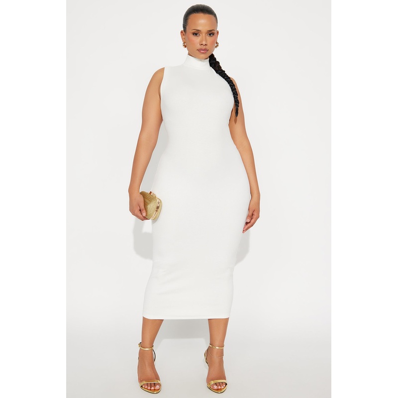Bridget Ribbed Midi Dress – White