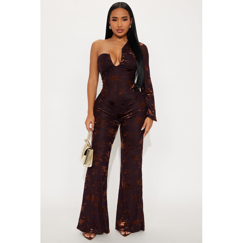 Cera One Sleeve Mesh Jumpsuit – Dark Brown