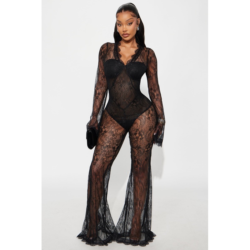 Dark Romance Lace Flare Leg Jumpsuit – Black