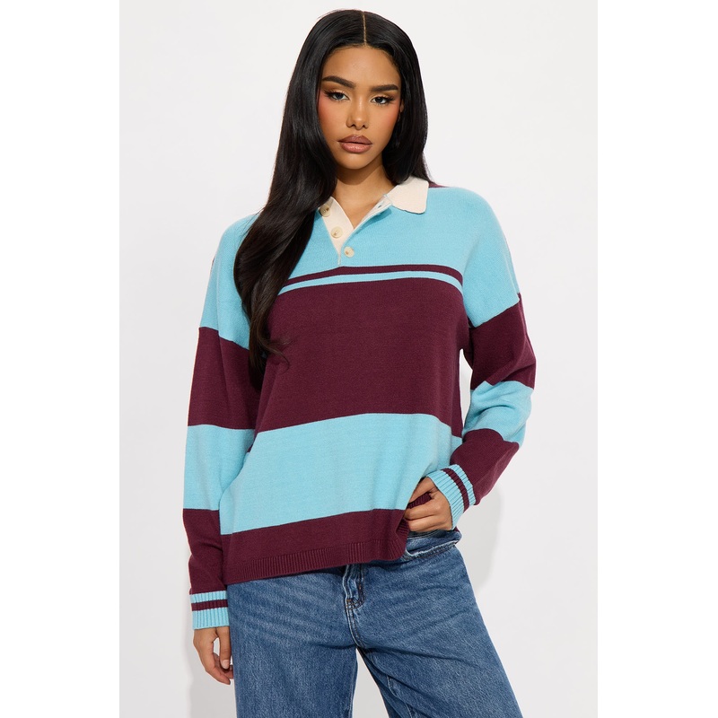 Down The Line Striped Polo Sweater – Blue/combo