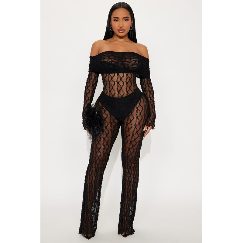 Embrace The Lace Fold Over Jumpsuit – Black