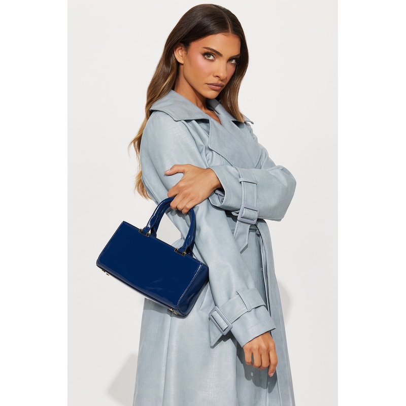 Hi Shine Affair Faux Patent Leather Satchel Handbag – Navy