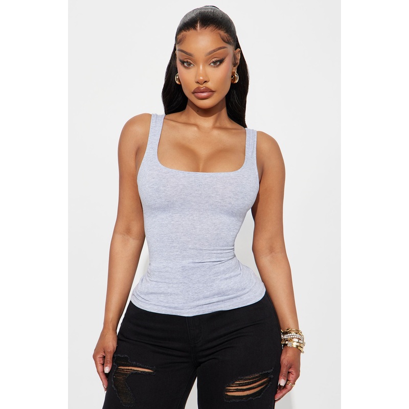 Jolie Square Neck Basic Tank – Heather Grey