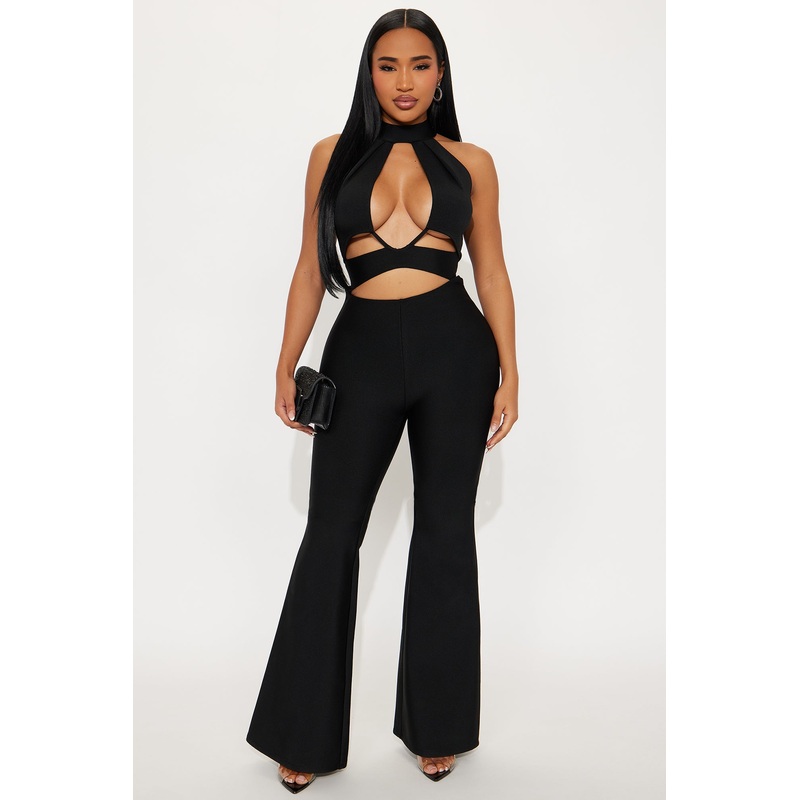 Lily Bandage Flare Leg Jumpsuit – Black