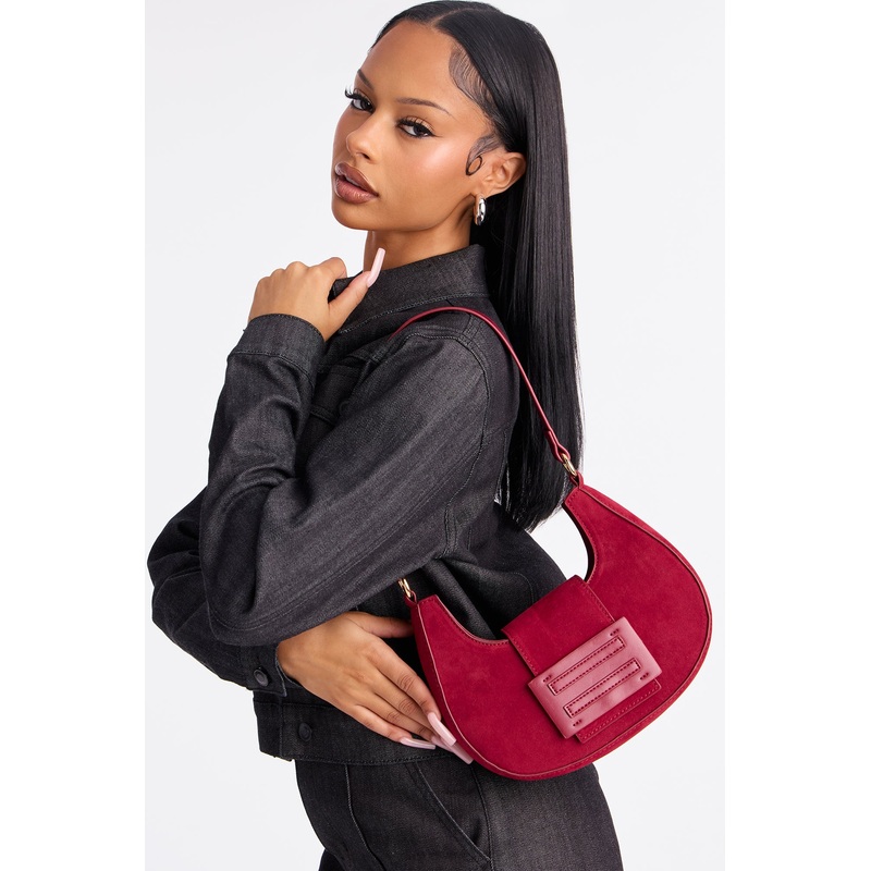 New Priorities Faux Suede Shoulder Bag – Burgundy