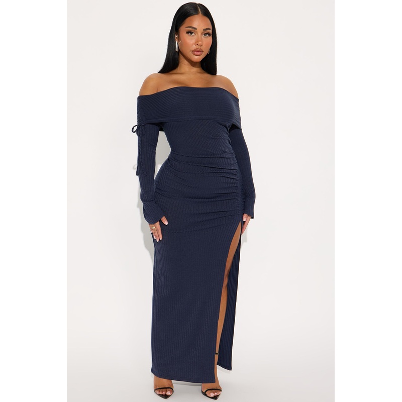 Nora Off Shoulder Maxi Dress – Navy
