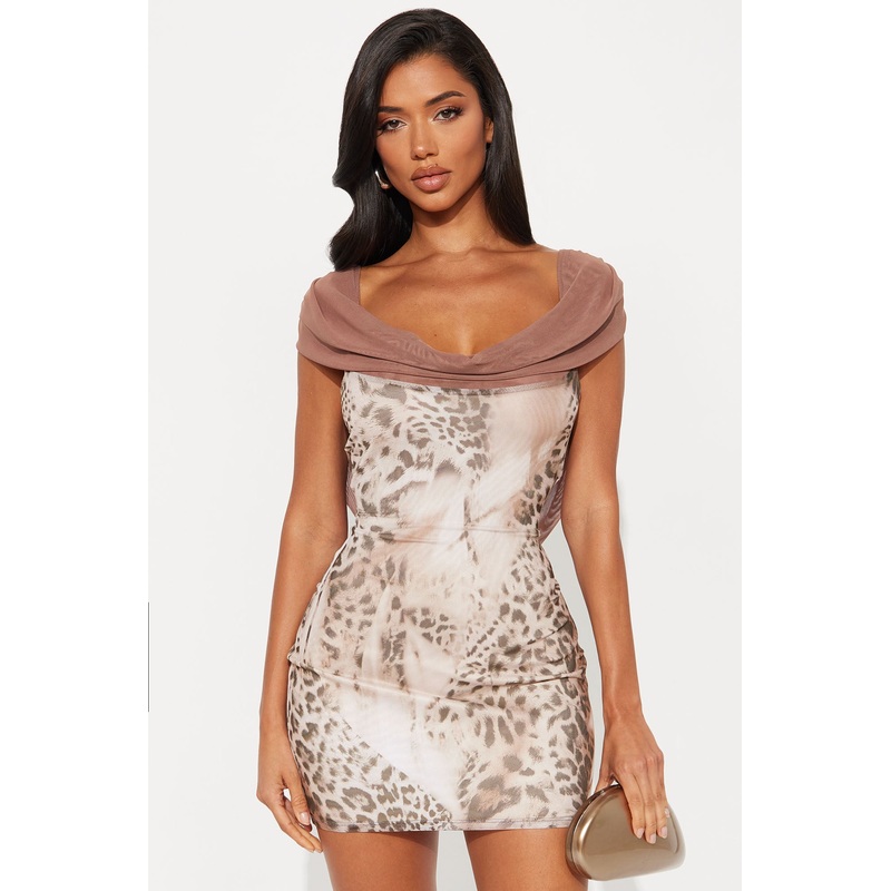Radiating Vibes Mini Dress – Brown/combo