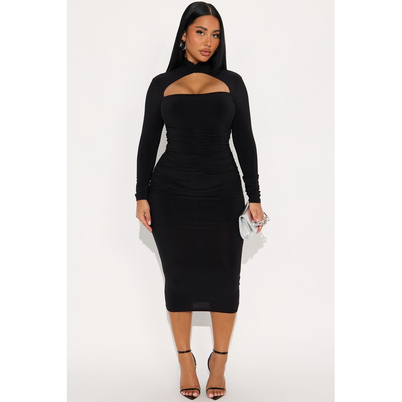 Rosemary Mock Neck Midi Dress – Black