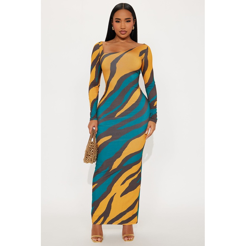 Sabriana Animal Print Maxi Dress – Teal/combo