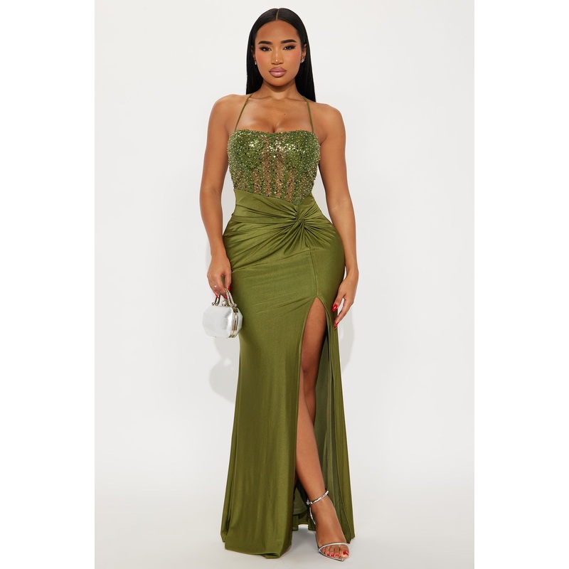 Sassy Soul Sequin Gown – Olive