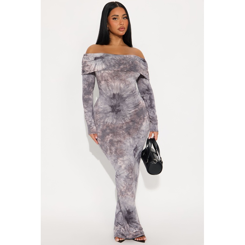Stay A Bit Tie Dye Maxi Dress – Grey
