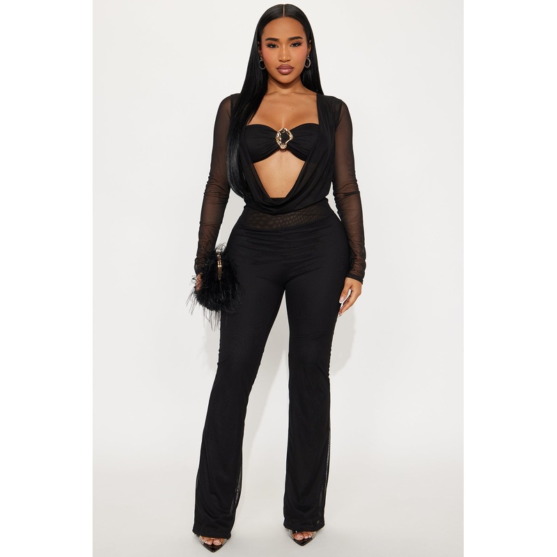 Stolen Glances Mesh 2 Piece Jumpsuit Set – Black
