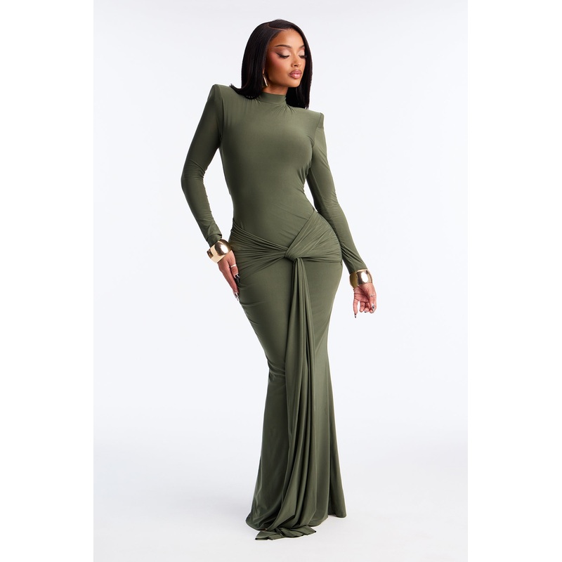 All Glammed Up Draped Maxi Dress – Olive