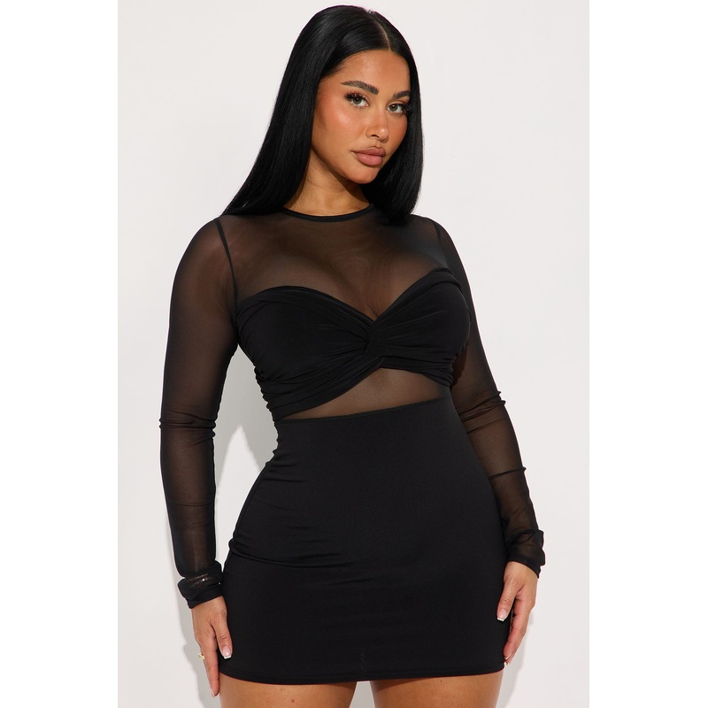 All I Need Sheer Mesh Mini Dress – Black