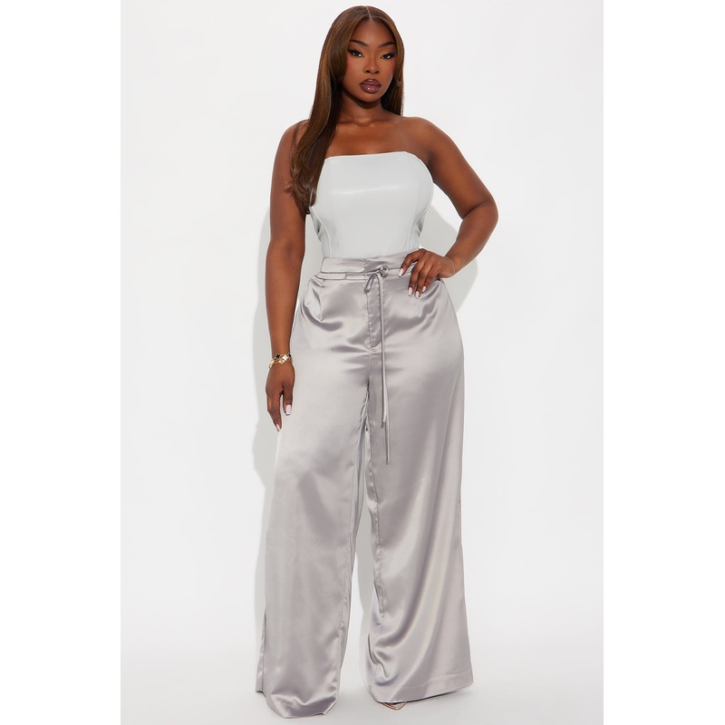 Avani Wide Leg Satin Pant 33 – Grey