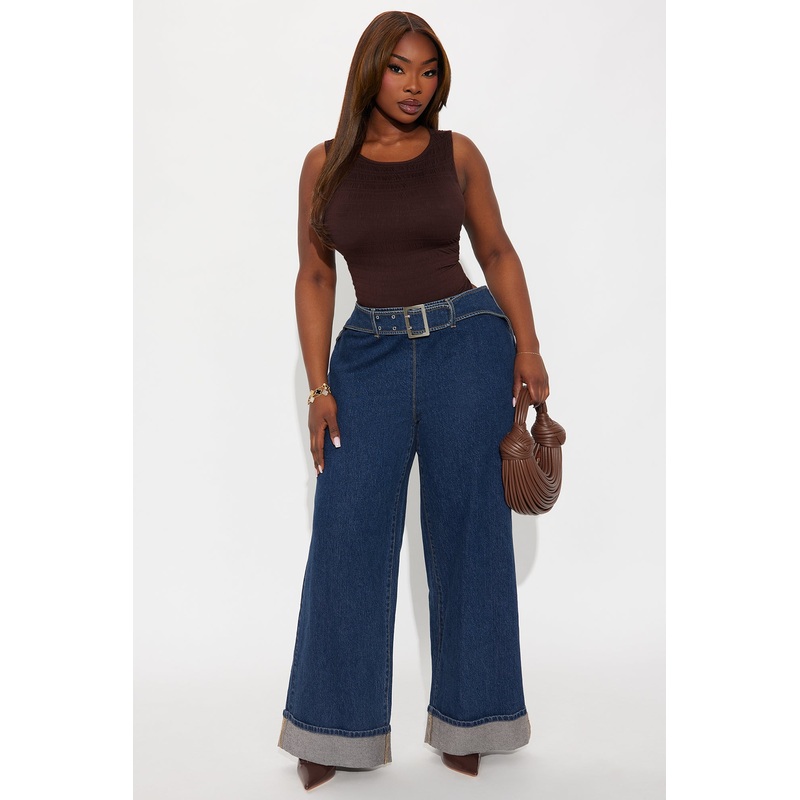 Best Dressed Cuffed Wide Leg Jeans – Dark Wash