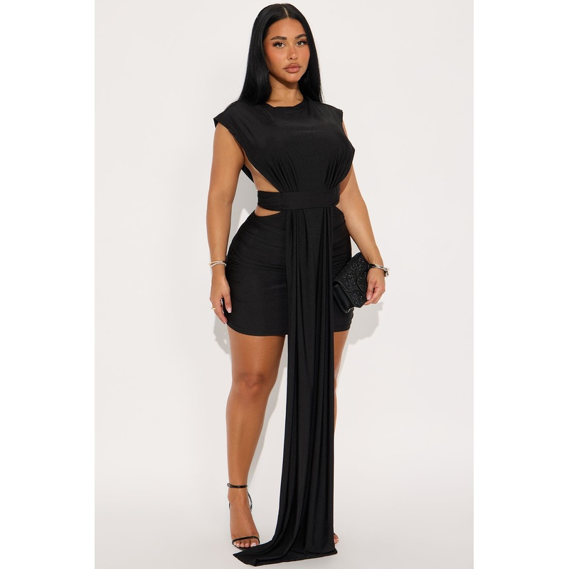 Bold Intentions Draped Midi Dress – Black