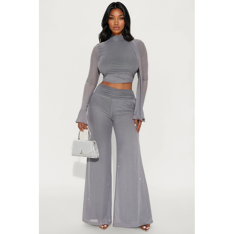 Clara Rhinestone Pant Set – Grey