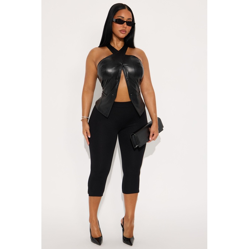 Classic Cutie Faux Leather Vest – Black