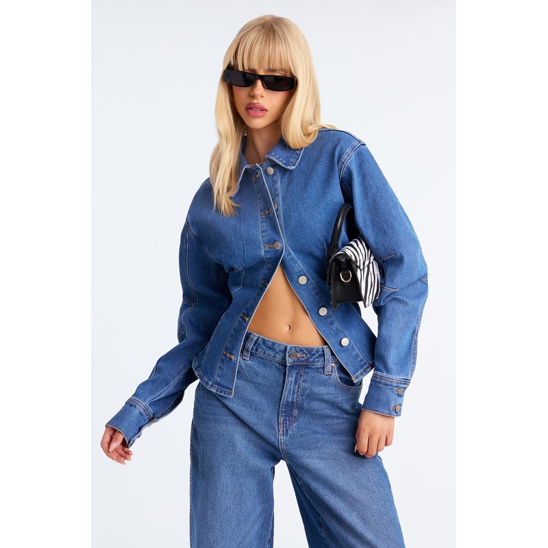 Delancey Balloon Sleeve Denim Shirt – Medium Wash