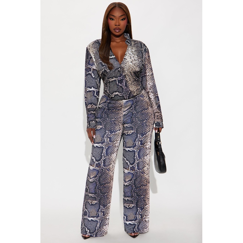 Dina Snake Print Long Sleeve Pant Set – Black/combo