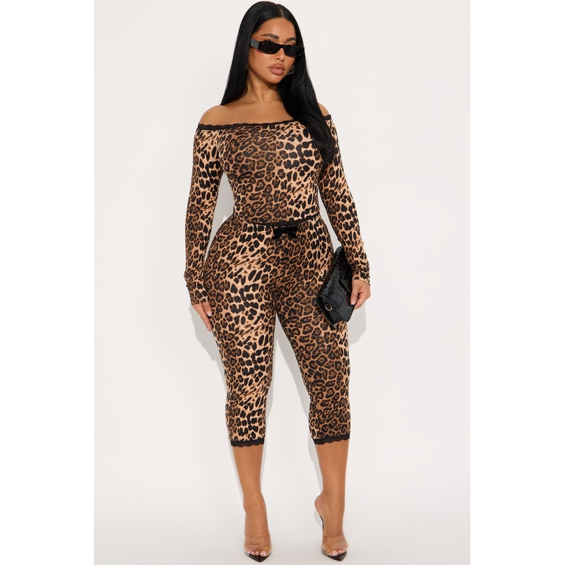 Fiona Off Shoulder Leopard Capri Set – Brown/combo