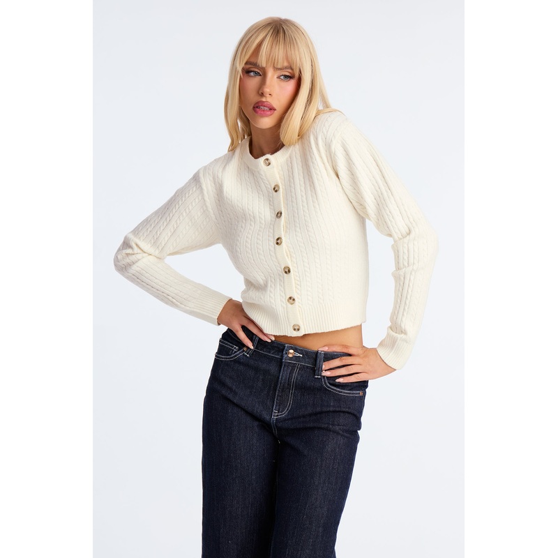 Frosty Cable Knit Cardigan – Ivory