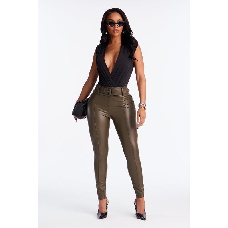 GNO Faux Leather Skinny Pant – Olive