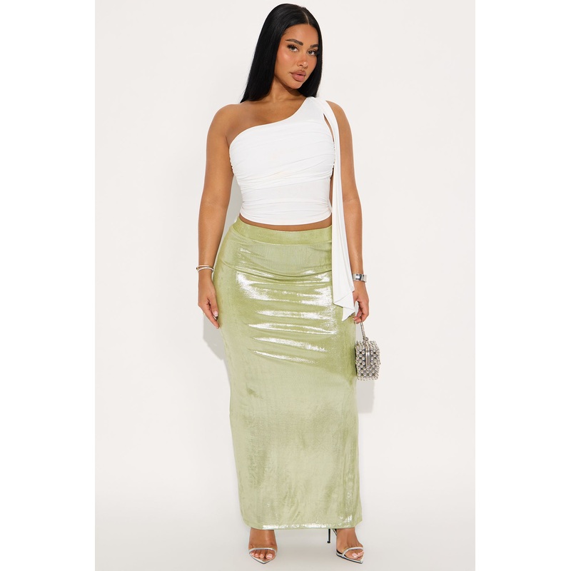 Here’s To You Shimmer Maxi Skirt – Green