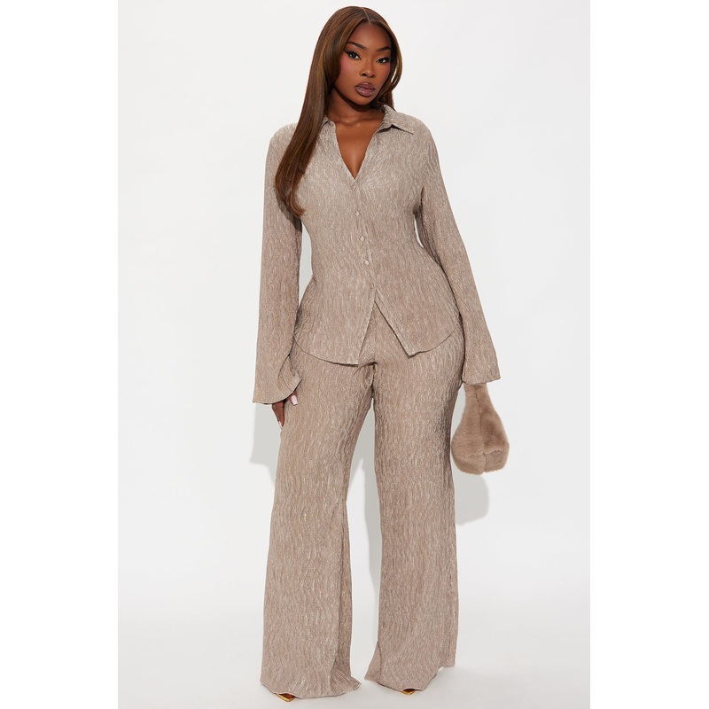 Leah Plisse Pant Set – Champagne