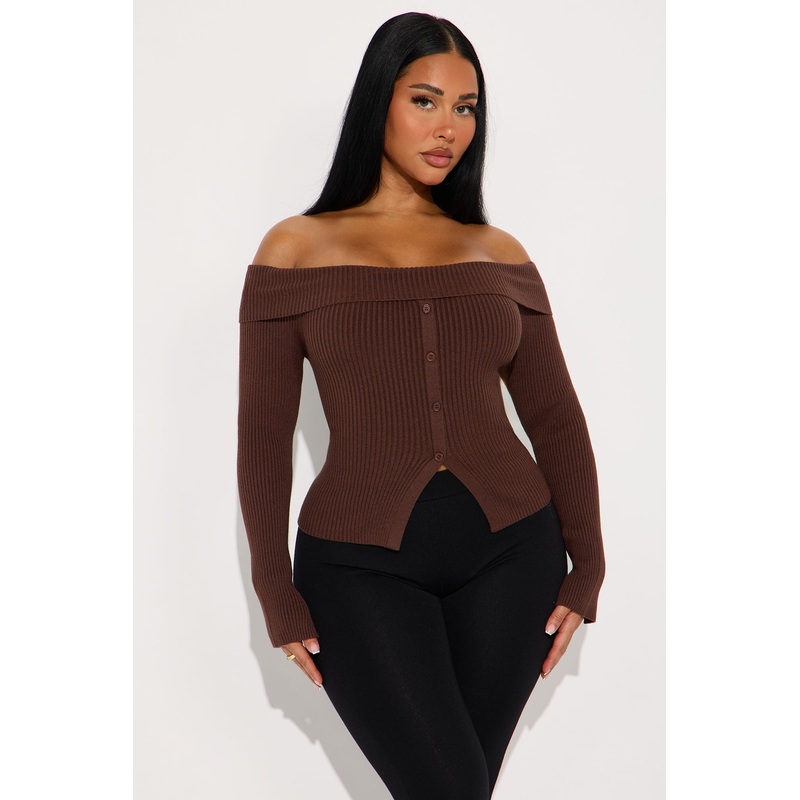 Make Time For Me Foldover Sweater – Brown