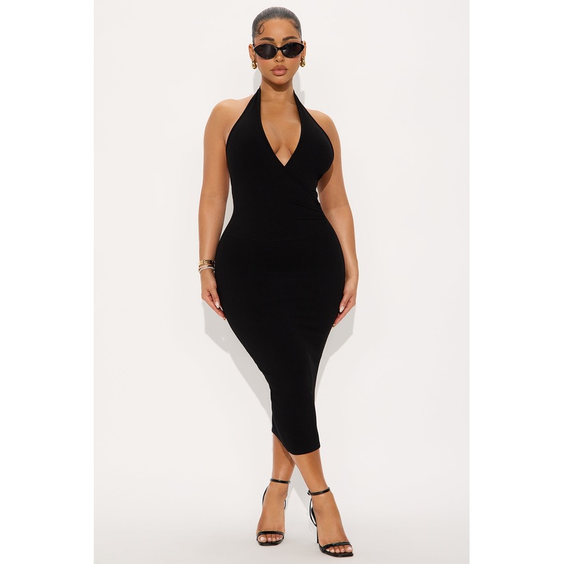 Noa Backless Snatched Midi Dress – Black