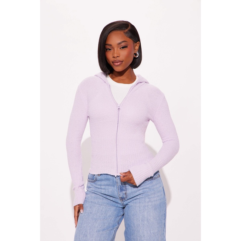 Pillow Talk Zip Front Ribbed Cardigan Sweater – Lavender