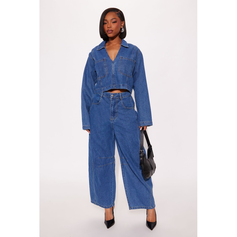 Ryanna Denim Pant Set – Medium Wash