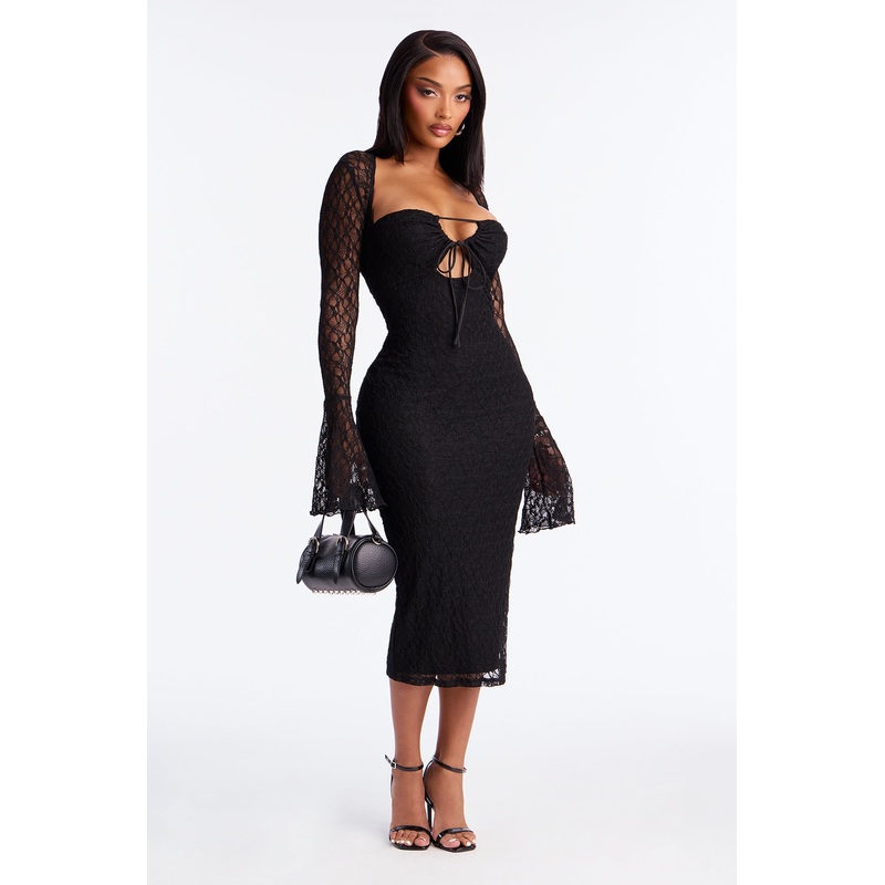 Saffron Lace Midi Dress – Black