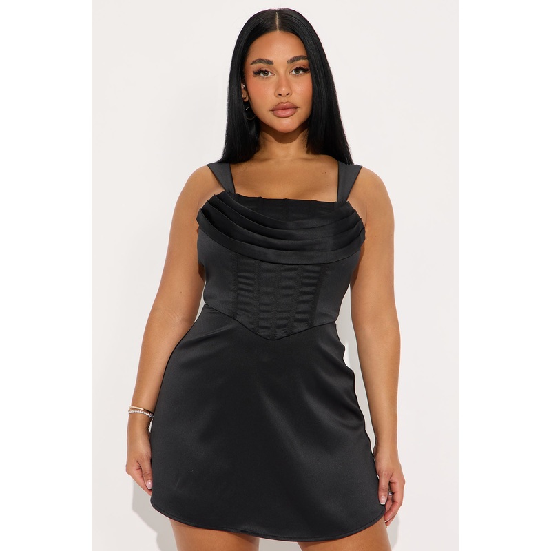 Satin Obsession Corset Mini Dress – Black