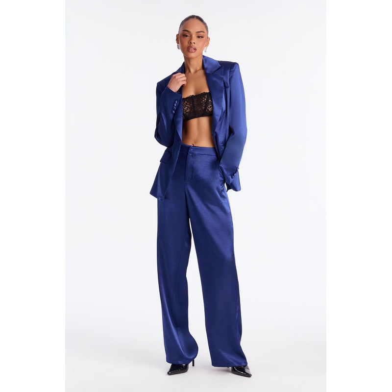 Selena Satin Wide Leg Pants 33 – Navy