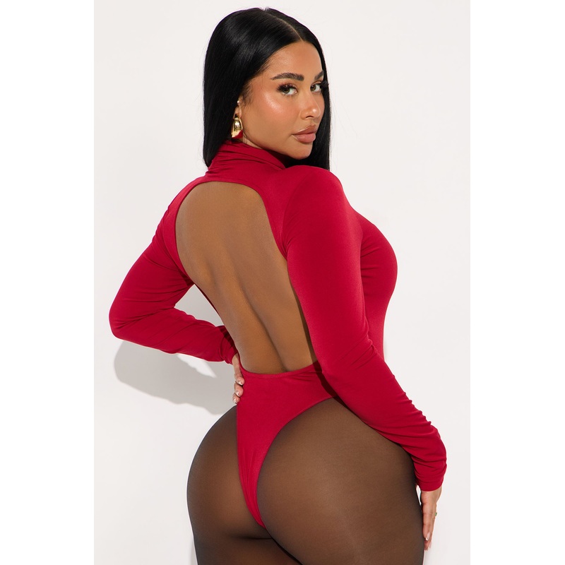 True Long Sleeve Turtle Neck Bodysuit – Red