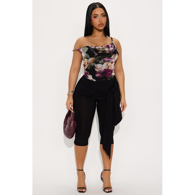 Verona Mid Rise Tie Waist Capri Legging 19 – Black